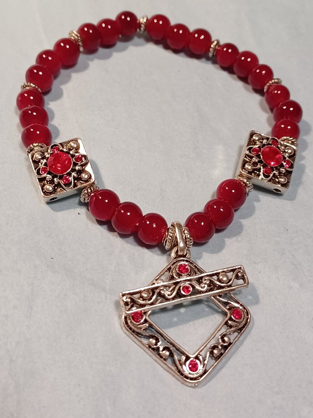 Red Painted Glass bead bracelet